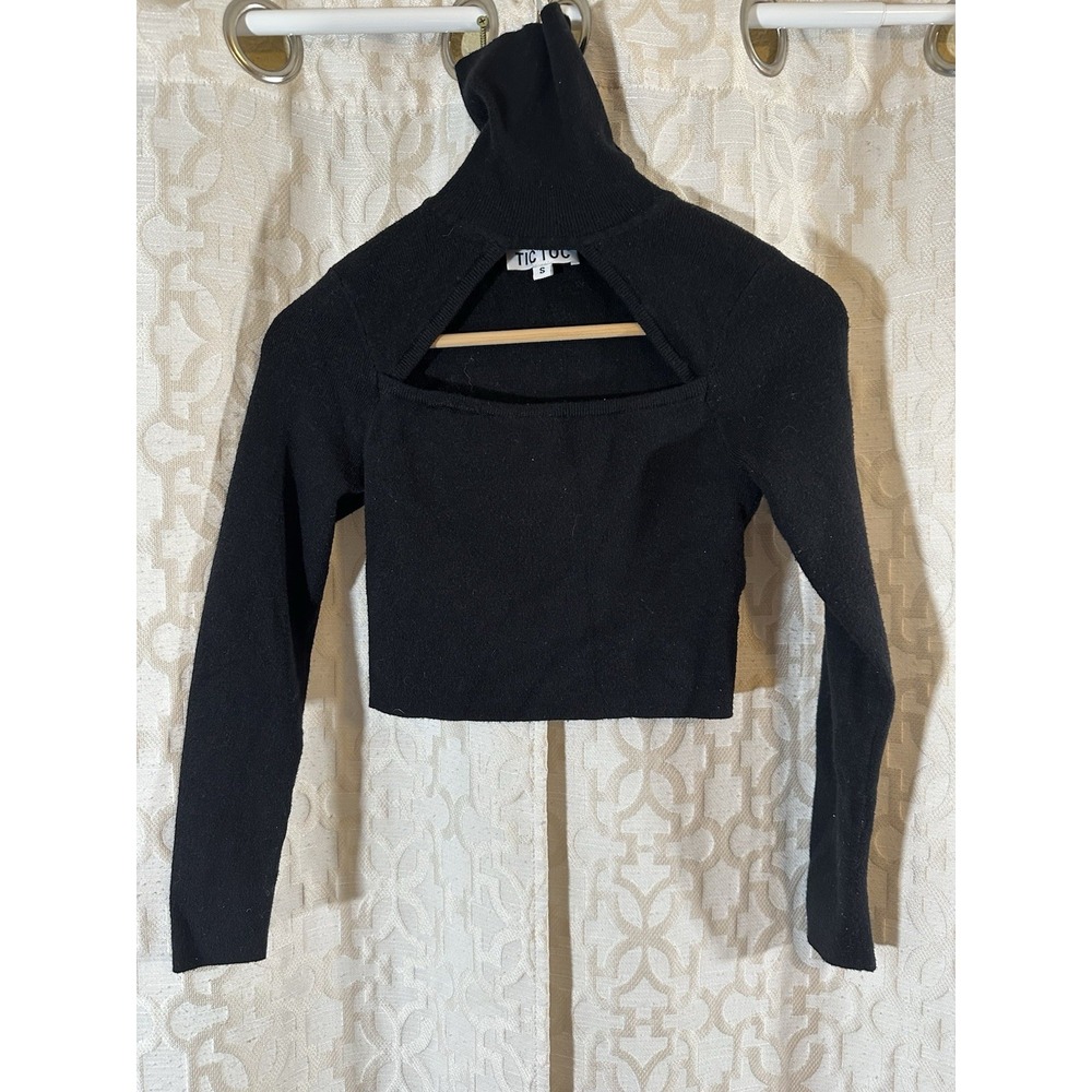 Tic Toc Open Back Crop Top Size S Long Sleeve Mock Neck Knit Stretch Goth Punk